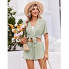 image:imageEkouaer Womens Pajama Sets Button Down Short Sleeve Top and Shorts Cute Ruffled Pjs Sets SleepwearIce Green