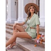 image:imageEkouaer Womens Pajama Sets Button Down Short Sleeve Top and Shorts Cute Ruffled Pjs Sets SleepwearIce Green