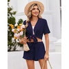 image:imageEkouaer Womens Pajama Sets Button Down Short Sleeve Top and Shorts Cute Ruffled Pjs Sets SleepwearNavy