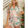 image:imageEkouaer Womens Pajama Sets Button Down Short Sleeve Top and Shorts Cute Ruffled Pjs Sets SleepwearSummer Plants