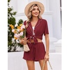 image:imageEkouaer Womens Pajama Sets Button Down Short Sleeve Top and Shorts Cute Ruffled Pjs Sets SleepwearWine Red