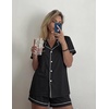 image:imageEkouaer Womens Pajama Sets Button Up Summer Pjs 2 Piece Short Sleeve Sleepwear Lounge Set SXXLBlack