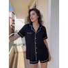 image:imageEkouaer Womens Pajama Sets Button Up Summer Pjs 2 Piece Short Sleeve Sleepwear Lounge Set SXXLBlack