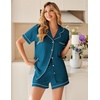 image:imageEkouaer Womens Pajama Sets Button Up Summer Pjs 2 Piece Short Sleeve Sleepwear Lounge Set SXXLBlue
