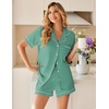 image:imageEkouaer Womens Pajama Sets Button Up Summer Pjs 2 Piece Short Sleeve Sleepwear Lounge Set SXXLGray Green