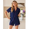 image:imageEkouaer Womens Pajama Sets Button Up Summer Pjs 2 Piece Short Sleeve Sleepwear Lounge Set SXXLNavy Blue