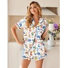 image:imageEkouaer Womens Pajama Sets Button Up Summer Pjs 2 Piece Short Sleeve Sleepwear Lounge Set SXXLWhite With Cartoon