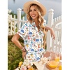 image:imageEkouaer Womens Pajama Sets Button Up Summer Pjs 2 Piece Short Sleeve Sleepwear Lounge Set SXXLWhite With Cartoon