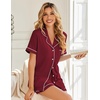image:imageEkouaer Womens Pajama Sets Button Up Summer Pjs 2 Piece Short Sleeve Sleepwear Lounge Set SXXLWine