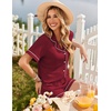 image:imageEkouaer Womens Pajama Sets Button Up Summer Pjs 2 Piece Short Sleeve Sleepwear Lounge Set SXXLWine