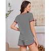 image:imageEkouaer Womens Pajama Sets Short Sleeve Sleepwear Soft Pjs Sets Round Neck Summer 2 Piece Lounge Set with Pockets SXXLBlack and White Stripe