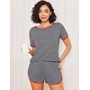 image:imageEkouaer Womens Pajama Sets Short Sleeve Sleepwear Soft Pjs Sets Round Neck Summer 2 Piece Lounge Set with Pockets SXXLBlack and White Stripe