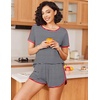 image:imageEkouaer Womens Pajama Sets Short Sleeve Sleepwear Soft Pjs Sets Round Neck Summer 2 Piece Lounge Set with Pockets SXXLBlack and White Stripe