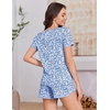 image:imageEkouaer Womens Pajama Sets Short Sleeve Sleepwear Soft Pjs Sets Round Neck Summer 2 Piece Lounge Set with Pockets SXXLBlue  Leaves