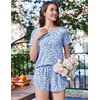 image:imageEkouaer Womens Pajama Sets Short Sleeve Sleepwear Soft Pjs Sets Round Neck Summer 2 Piece Lounge Set with Pockets SXXLBlue  Leaves