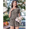 image:imageEkouaer Womens Pajama Sets Short Sleeve Sleepwear Soft Pjs Sets Round Neck Summer 2 Piece Lounge Set with Pockets SXXLBrown Leopard Print