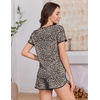 image:imageEkouaer Womens Pajama Sets Short Sleeve Sleepwear Soft Pjs Sets Round Neck Summer 2 Piece Lounge Set with Pockets SXXLBrown Leopard Print