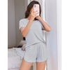 image:imageEkouaer Womens Pajama Sets Short Sleeve Sleepwear Soft Pjs Sets Round Neck Summer 2 Piece Lounge Set with Pockets SXXLGrey Stripe