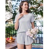 image:imageEkouaer Womens Pajama Sets Short Sleeve Sleepwear Soft Pjs Sets Round Neck Summer 2 Piece Lounge Set with Pockets SXXLGrey Stripe