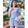 image:imageEkouaer Womens Pajama Sets Short Sleeve Sleepwear Soft Pjs Sets Round Neck Summer 2 Piece Lounge Set with Pockets SXXLLight Blue