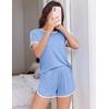 image:imageEkouaer Womens Pajama Sets Short Sleeve Sleepwear Soft Pjs Sets Round Neck Summer 2 Piece Lounge Set with Pockets SXXLLight Blue