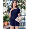 image:imageEkouaer Womens Pajama Sets Short Sleeve Sleepwear Soft Pjs Sets Round Neck Summer 2 Piece Lounge Set with Pockets SXXLNavy Blue