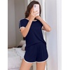 image:imageEkouaer Womens Pajama Sets Short Sleeve Sleepwear Soft Pjs Sets Round Neck Summer 2 Piece Lounge Set with Pockets SXXLNavy Blue