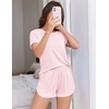 image:imageEkouaer Womens Pajama Sets Short Sleeve Sleepwear Soft Pjs Sets Round Neck Summer 2 Piece Lounge Set with Pockets SXXLPink Stripe