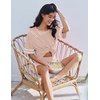 image:imageEkouaer Womens Pajamas 2 Piece Lounge Set Casual Oversized Short Sleeve Tops Biker Shorts Set Comfy Pjs Outfits SXXLBeige