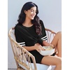 image:imageEkouaer Womens Pajamas 2 Piece Lounge Set Casual Oversized Short Sleeve Tops Biker Shorts Set Comfy Pjs Outfits SXXLBlack