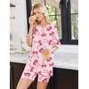 image:imageEkouaer Womens Pajamas 2 Piece Lounge Set Casual Oversized Short Sleeve Tops Biker Shorts Set Comfy Pjs Outfits SXXLBow Knot Pink Red