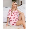 image:imageEkouaer Womens Pajamas 2 Piece Lounge Set Casual Oversized Short Sleeve Tops Biker Shorts Set Comfy Pjs Outfits SXXLBow Knot Pink Red