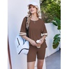 image:imageEkouaer Womens Pajamas 2 Piece Lounge Set Casual Oversized Short Sleeve Tops Biker Shorts Set Comfy Pjs Outfits SXXLBrown