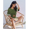 image:imageEkouaer Womens Pajamas 2 Piece Lounge Set Casual Oversized Short Sleeve Tops Biker Shorts Set Comfy Pjs Outfits SXXLDeep Army Green