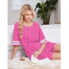 image:imageEkouaer Womens Pajamas 2 Piece Lounge Set Casual Oversized Short Sleeve Tops Biker Shorts Set Comfy Pjs Outfits SXXLLeopard Rose