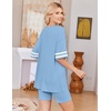image:imageEkouaer Womens Pajamas 2 Piece Lounge Set Casual Oversized Short Sleeve Tops Biker Shorts Set Comfy Pjs Outfits SXXLLight Blue