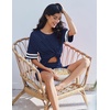 image:imageEkouaer Womens Pajamas 2 Piece Lounge Set Casual Oversized Short Sleeve Tops Biker Shorts Set Comfy Pjs Outfits SXXLNavy