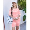 image:imageEkouaer Womens Pajamas 2 Piece Lounge Set Casual Oversized Short Sleeve Tops Biker Shorts Set Comfy Pjs Outfits SXXLPink Striped