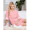 image:imageEkouaer Womens Pajamas 2 Piece Lounge Set Casual Oversized Short Sleeve Tops Biker Shorts Set Comfy Pjs Outfits SXXLPink Striped