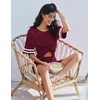 image:imageEkouaer Womens Pajamas 2 Piece Lounge Set Casual Oversized Short Sleeve Tops Biker Shorts Set Comfy Pjs Outfits SXXLWine