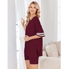 image:imageEkouaer Womens Pajamas 2 Piece Lounge Set Casual Oversized Short Sleeve Tops Biker Shorts Set Comfy Pjs Outfits SXXLWine