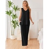 image:imageEkouaer Womens Pajamas Set Sleeveless Lounge Sets Comfy Tank Top and Pants Pjs Set V Neck 2 Piece Sleepwear SXXLBlack
