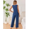 image:imageEkouaer Womens Pajamas Set Sleeveless Lounge Sets Comfy Tank Top and Pants Pjs Set V Neck 2 Piece Sleepwear SXXLNavy Blue
