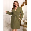 image:imageEkouaer Womens Plus Size Robe Waffle Knit Bathrobe Short Lightweight Kimono Robes with Pockets Maternity Robe 1x5xArmy Green