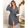 image:imageEkouaer Womens Plus Size Robe Waffle Knit Bathrobe Short Lightweight Kimono Robes with Pockets Maternity Robe 1x5xDark Grey