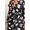 image:imageEkouaer Womens Plus Size Robe Waffle Knit Bathrobe Short Lightweight Kimono Robes with Pockets Maternity Robe 1x5xFloral Black