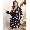 image:imageEkouaer Womens Plus Size Robe Waffle Knit Bathrobe Short Lightweight Kimono Robes with Pockets Maternity Robe 1x5xFloral Black