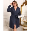 image:imageEkouaer Womens Plus Size Robe Waffle Knit Bathrobe Short Lightweight Kimono Robes with Pockets Maternity Robe 1x5xNavy Blue