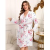 image:imageEkouaer Womens Plus Size Robe Waffle Knit Bathrobe Short Lightweight Kimono Robes with Pockets Maternity Robe 1x5xWhite Floral