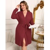 image:imageEkouaer Womens Plus Size Robe Waffle Knit Bathrobe Short Lightweight Kimono Robes with Pockets Maternity Robe 1x5xWine Red
